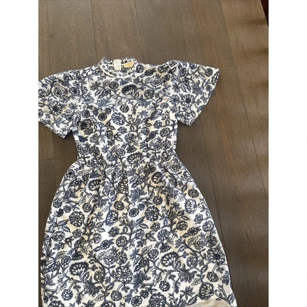Michael Kors Dress Womens 2 Blue White Lace Crochet Embroidered Flared Sleeves